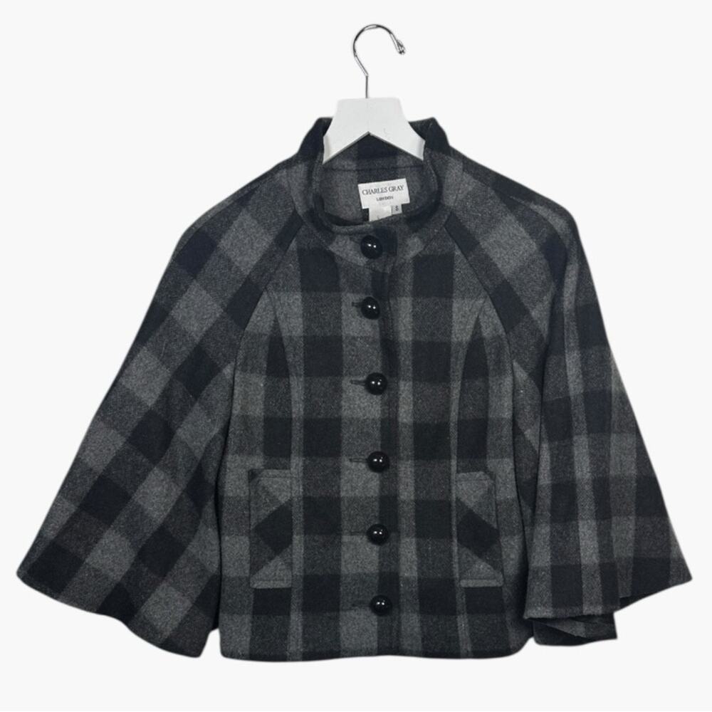 CHARLES GRAY LONDON Wool Checkered Vintage Flare Sleeve Coat W2102 Sz S
